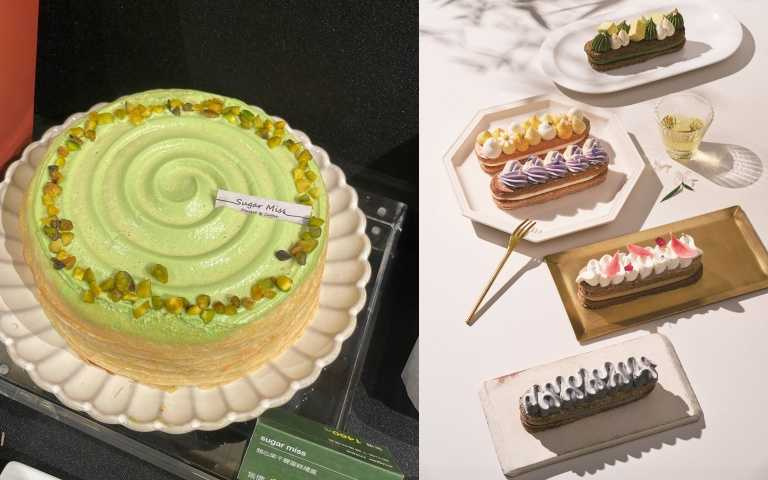 左：Sugar miss今年首次推出「開心果千層蛋糕」；右：VOILÀB推出以雙餡四階達克瓦茲為靈感的夏日限定珠寶盒系列 （圖／業者提供、黃筱婷攝）