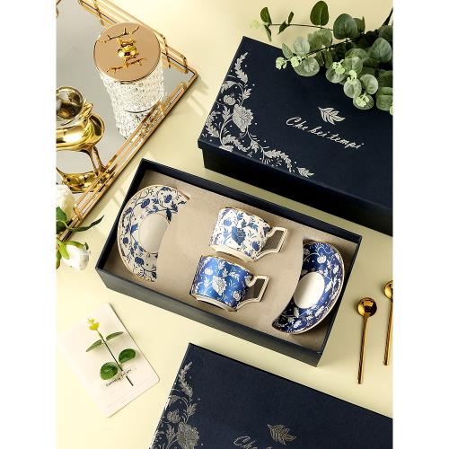 高顏值咖啡杯子高檔精致陶瓷對杯套裝奢華下午茶茶具結婚禮物禮盒