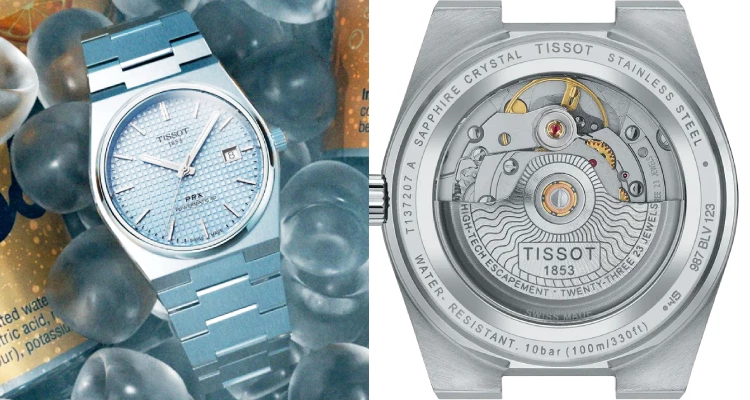 近年橫掃錶壇的「PRX」系列，絕對是Tissot（天梭）最具代表性的爆款工藝之作。一體式鍊帶設計，搭配復古的酒桶型錶殼，隨手一戴就是滿滿的70年代摩登質感；特別是這款溫柔的冰藍色格紋錶盤，以及高達80小時動力儲存的「Powermatic 80」機芯，兼具了絕美外觀與頂級實用性，絕對是不會失望的質感首選。（商品價格約：NTD 24,400）