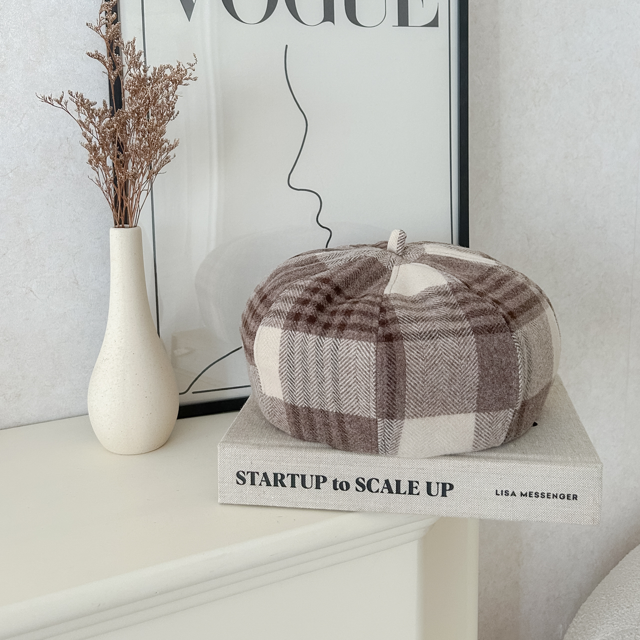 文藝格調~格紋毛呢貝蕾帽 BT01101