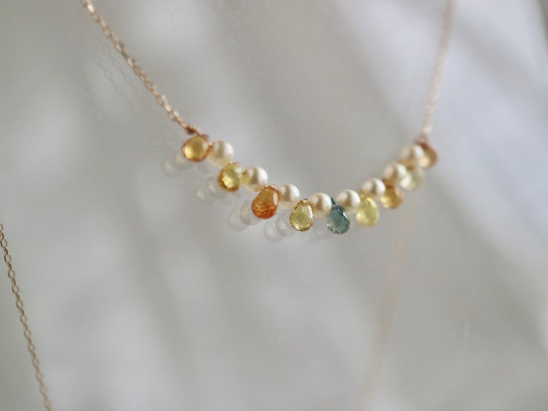 日本製　akoya海水珍珠 天然彩色藍寶石項鏈 10k金項鍊 可愛百搭
