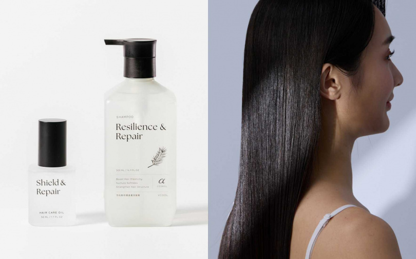 VCool雪松醇修護重建組／1,860元  內含VCool 雪松醇修護滋養洗髮精500ml＋VCool修護芯⽣抗熱護髮油50ml。（圖／品牌提供）