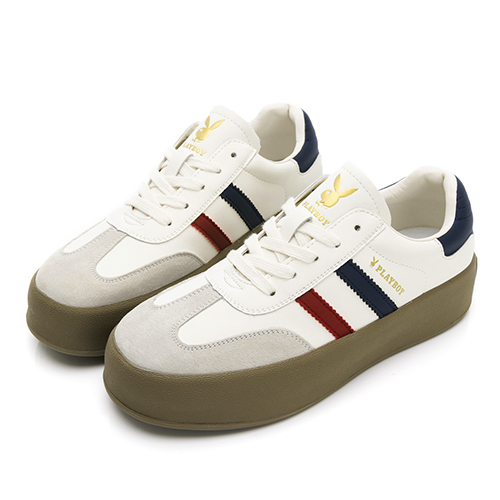 暖春盛惠 激殺5折起│PLAYBOY Modern 復古厚底兔兔德訓鞋-白藍紅(PY0100)