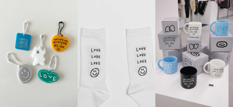 來店打卡禮：塗鴉鑰匙圈吊飾(限量贈送隨機不挑款)；消費滿NTD$1,999贈品：愛心笑臉襪；消費滿NTD$4,999贈品：塗鴉陶瓷馬克杯。（圖／品牌提供）