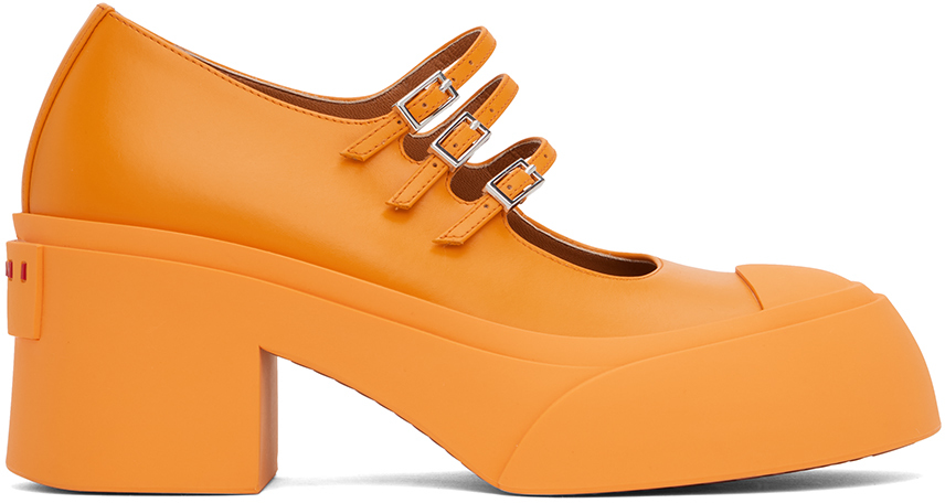 Marni 橙色 Pablo Triple-Buckle Mary Jane 高跟鞋