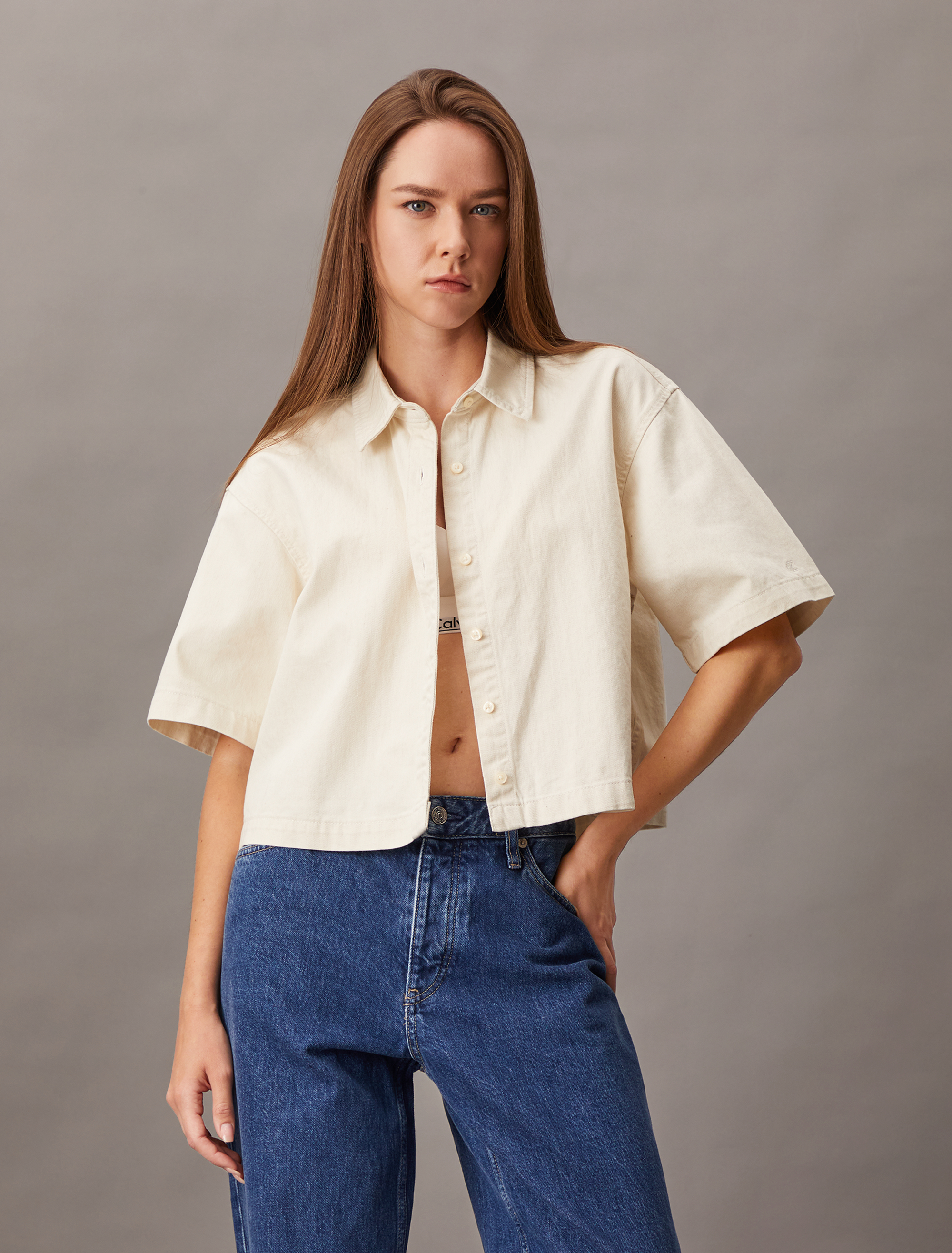 Calvin Klein Jeans Denim Short Sleeve Cropped Shirt