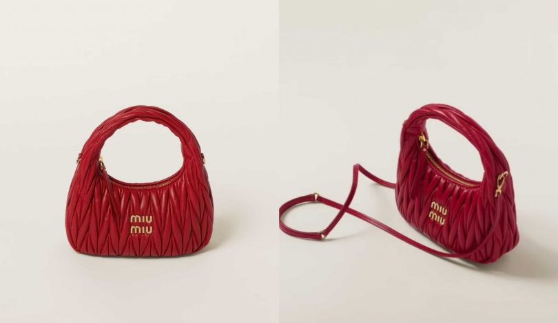 MIU MIU Wander Matelassé 皮革半月形手提包／92,000元（圖／品牌提供）