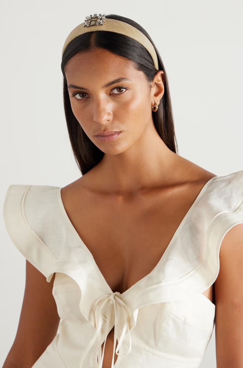 ROGER VIVIER Broche Vivier crystal-embellished faux raffia hairband