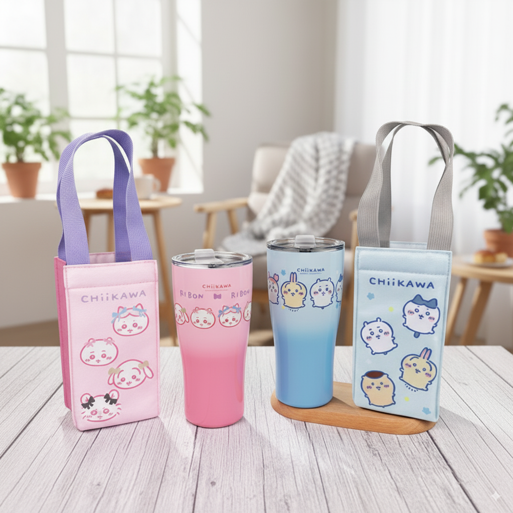 冰友總會有辦法的【Kiiwi O!】Chiikawa 吉伊卡哇．不銹鋼曲線冰壩杯提袋組 (共2色可選) 手搖飲 冰壩杯 保冰提袋 便利好攜帶 可愛療癒 女生禮物