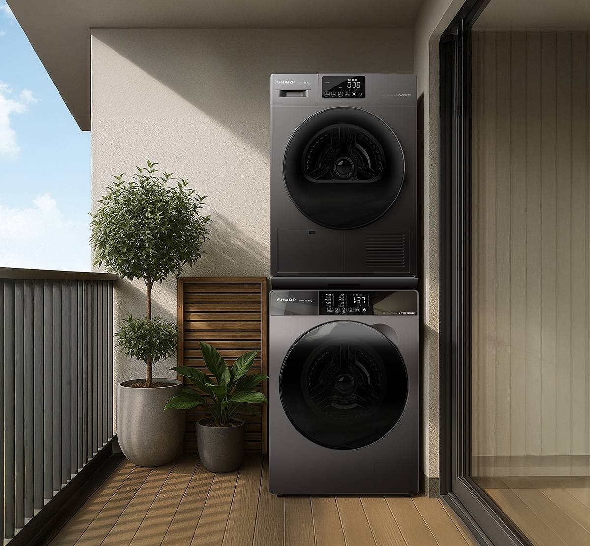 夏普推出「烘布朗堆疊洗脫烘」，結合熱泵乾衣機與滾筒洗衣機解決小宅收納困擾
