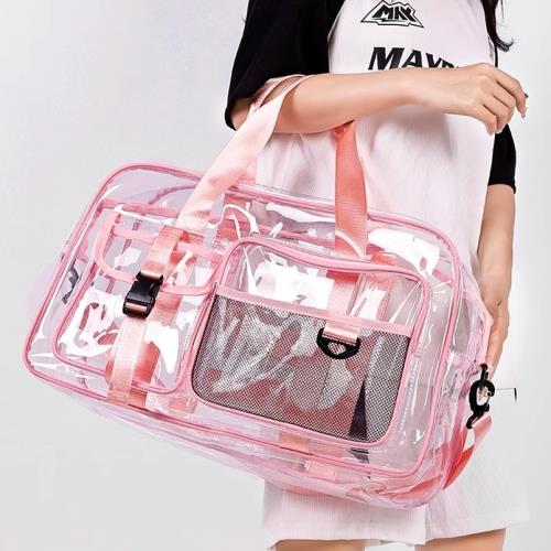網紅果凍旅行包女大容量防水PVC運動健身包洗澡游泳包透明沙灘包