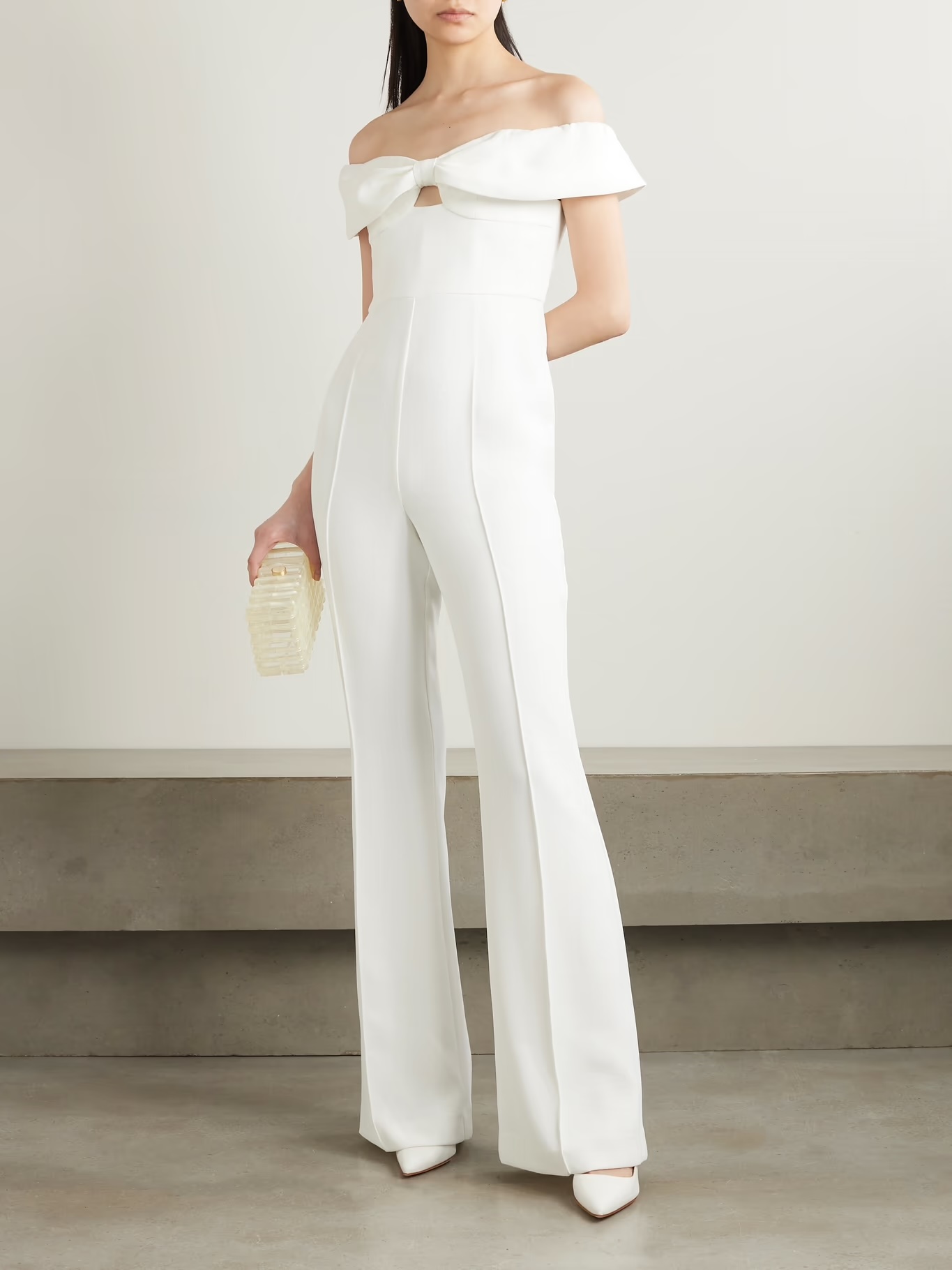 SELF-PORTRAIT Bow-detailed crepe jumpsuit