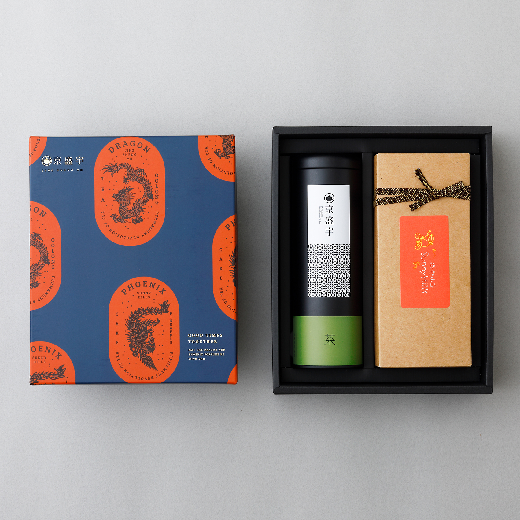 龍鳳呈祥禮盒-茶葉點心禮盒｜輕焙凍頂烏龍100g罐裝茶葉+微熱山丘鳳梨酥10入