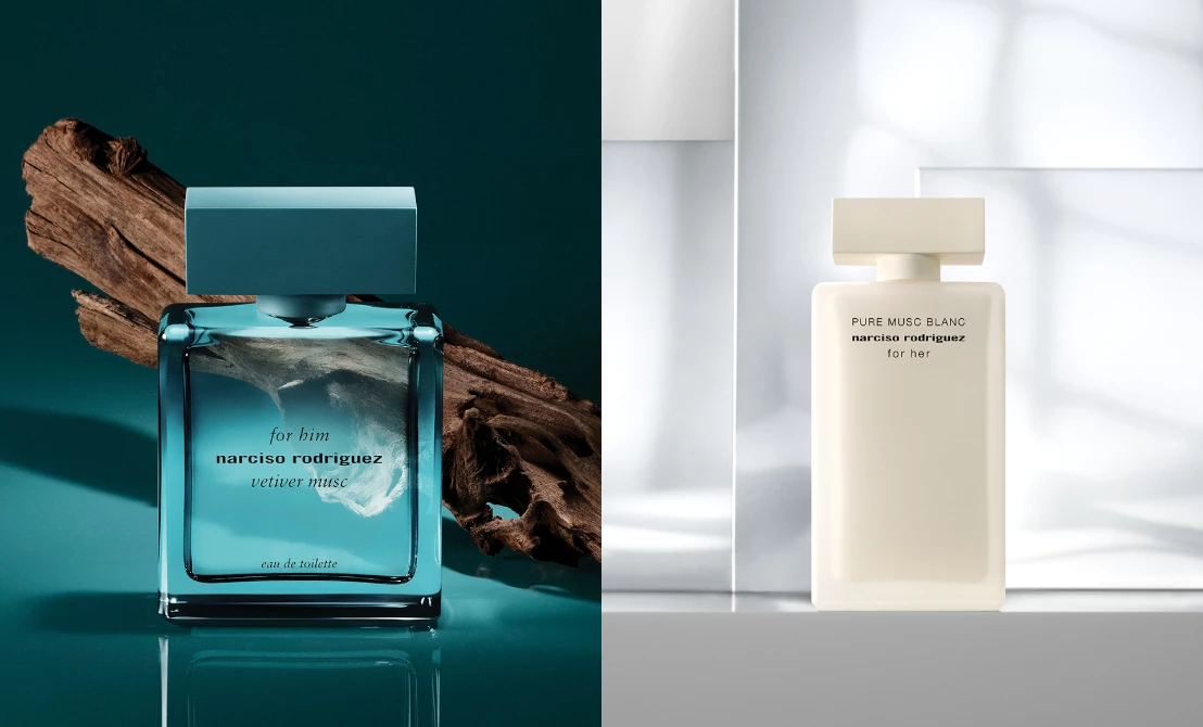 Narciso Rodriguez for him 紳青淡香水，50ml，NTD2,750；100ml，NTD3,800  Narciso Rodriguez for her 純淨繆思淡香精，30ml，NTD2,850；50ml，NTD4,200；100ml，NTD5,550