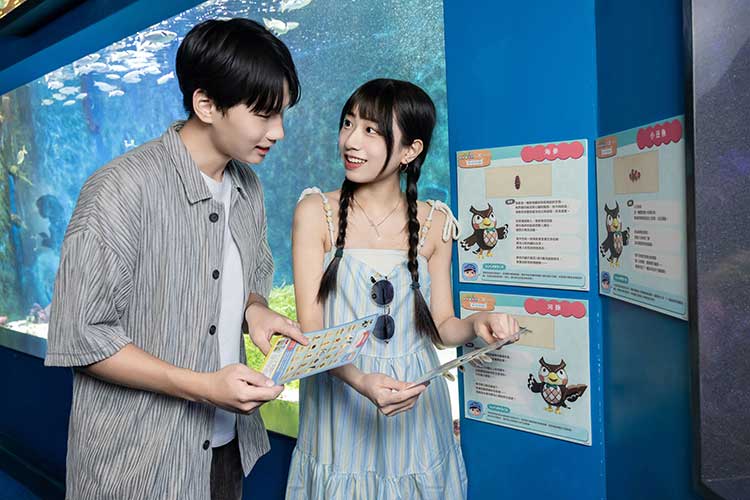 各展示水槽旁設置原創解說看板，有「傅達」的介紹及飼育員提供的生物小知識。