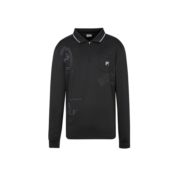 FILA GOLF 男長袖機能透氣POLO衫-黑色 1POZ-6115-BK