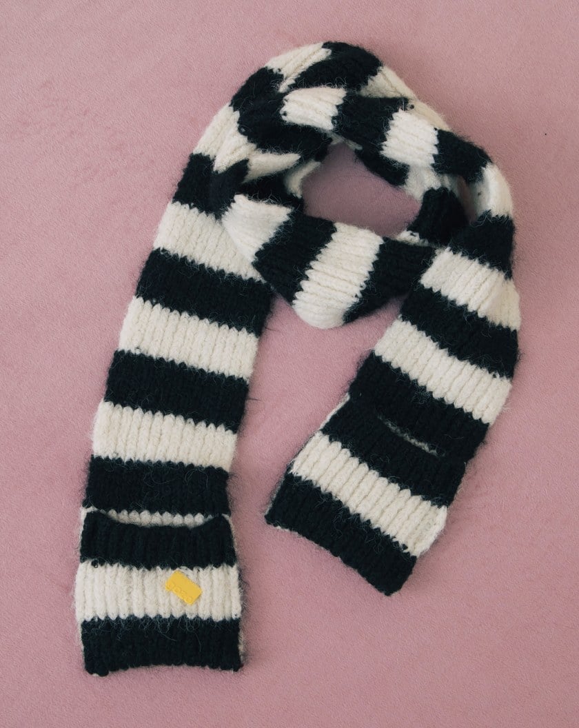 口袋造型條紋羊毛圍巾(兩色)