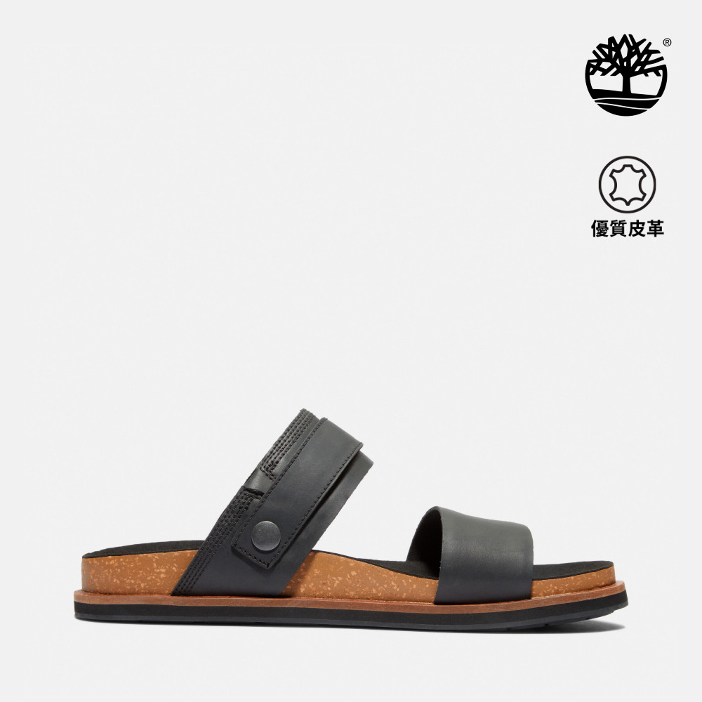 男款黑色後帶式皮革涼鞋|A2CET015