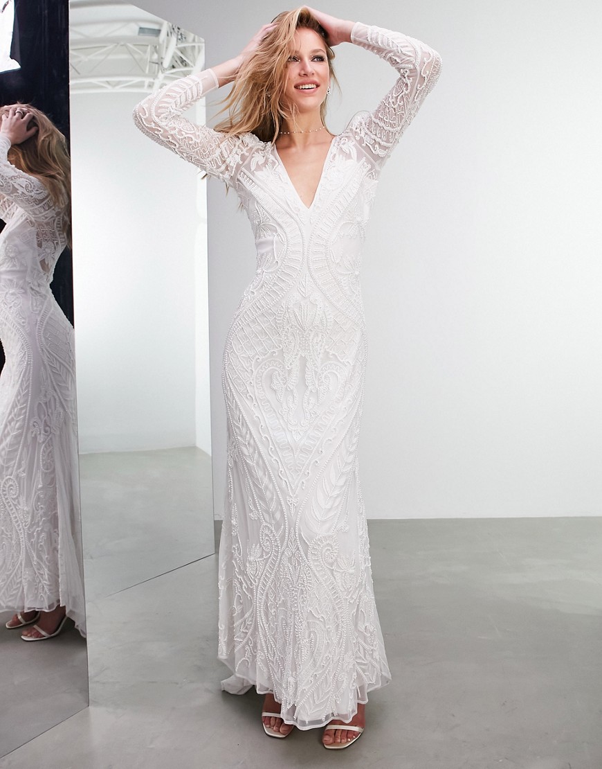 ASOS DESIGN Selena embellished placement wedding dress - IVORY-White