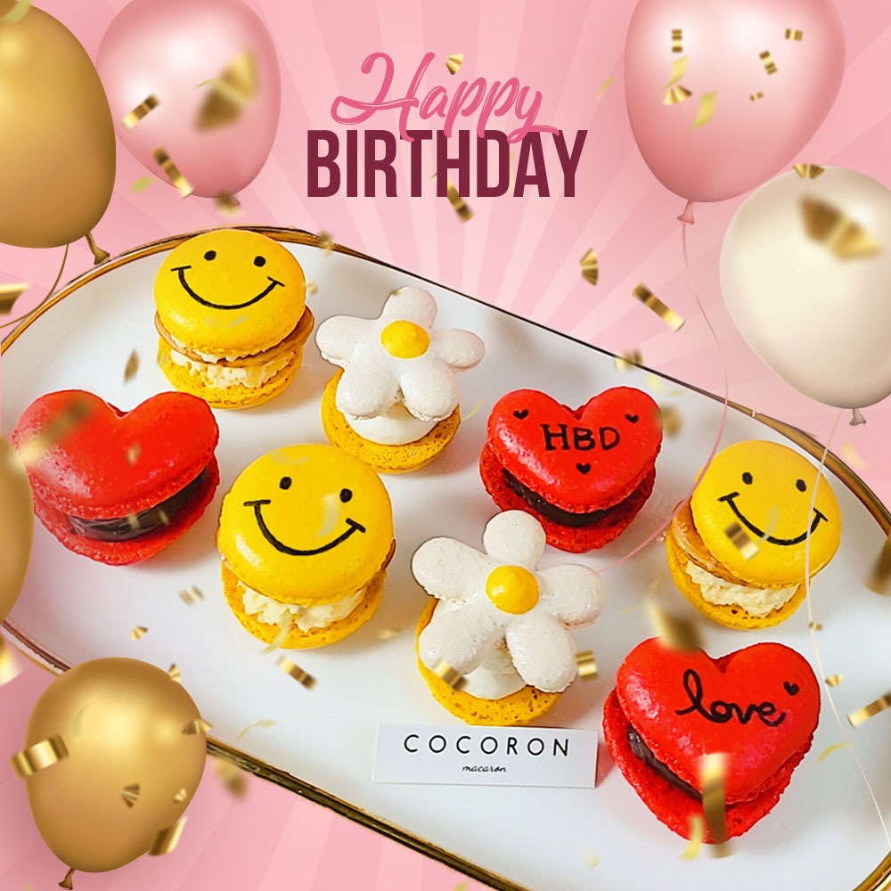 《快速出貨》[COCORON 마카롱 전문점] 生日快樂 特別客製 韓國馬卡龍 造型胖卡龍超能量8入禮盒 Happy Birthday