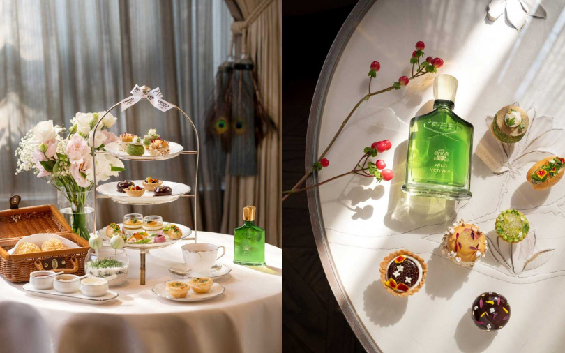 CREED x文華東方「青隅」《岩蘭野境》聯名英倫香氛午茶饗宴活動日期：2026年3月23日起至5月31日，下午茶用餐時段為下午1時至 5時。 經典下午茶：每套1,580元+10% 香檳下午茶：每套2,380元+10% 招牌魚子醬下午茶：每套4,280元+10%（圖／品牌提供）