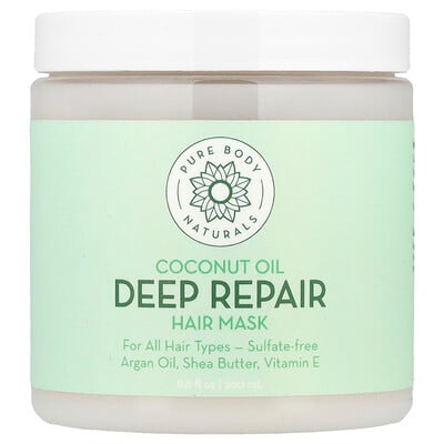 Pure Body Naturals, 椰子油，深層修復髮膜，8.8 盎司（260 毫升）