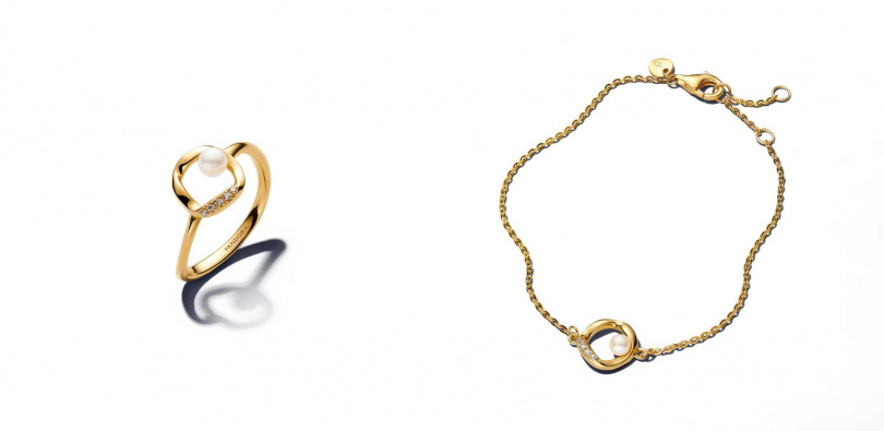 密鑲自然流線淡水珍珠戒指／4,380元，密鑲自然流線淡水珍珠手鏈／4,980元（圖／品牌提供）