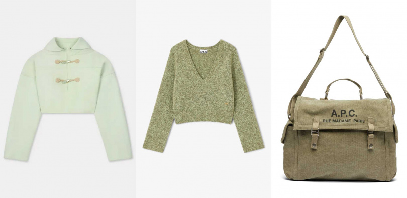 （圖／KENZO連帽上衣、GANNI V領針織上衣、A.P.C. 帆布包）
