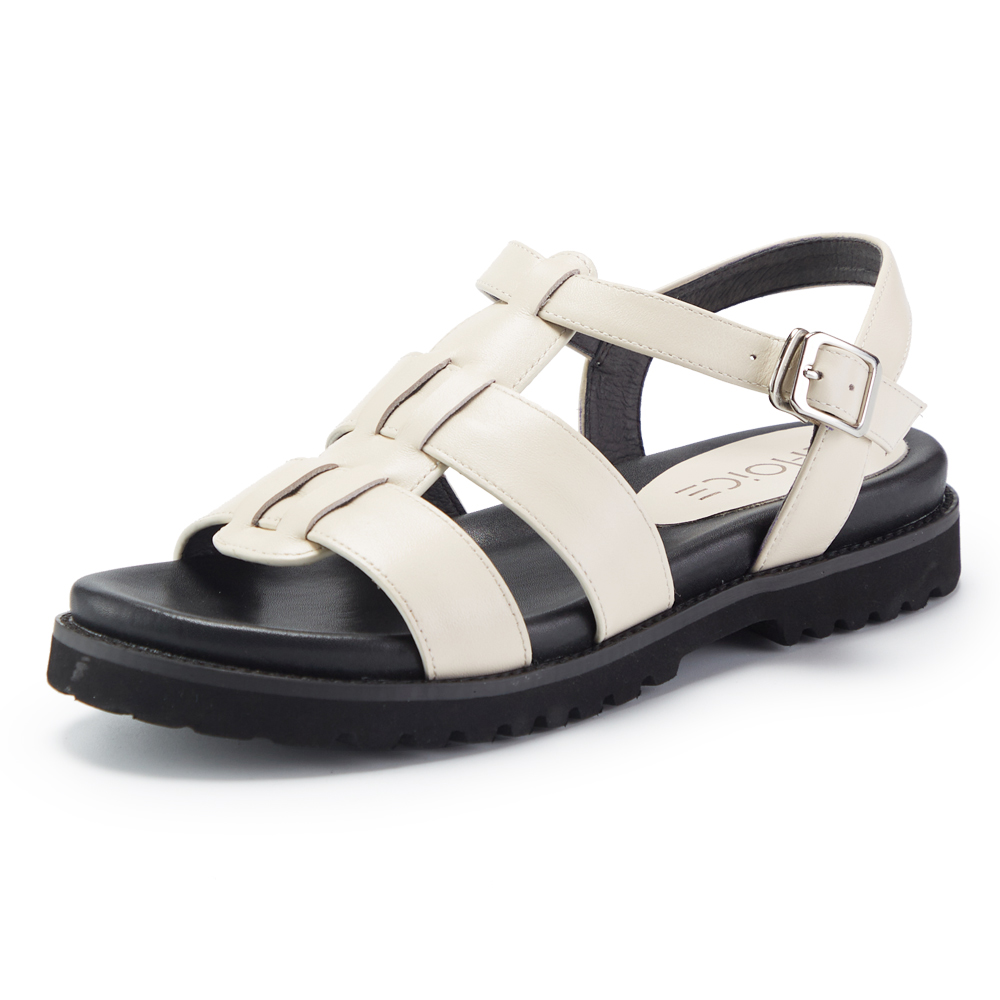 CHOiCE 魚骨編織真皮平底涼鞋 米色 #37045