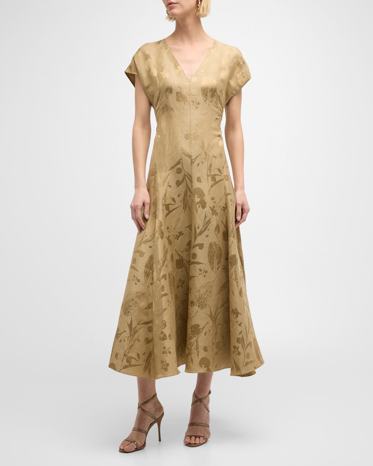 A-Line Floral Jacquard Pick Stitch Maxi Dress