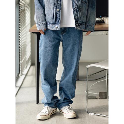 增力復古洗水寬松直筒型男式純棉牛仔褲男百搭潮流舒適