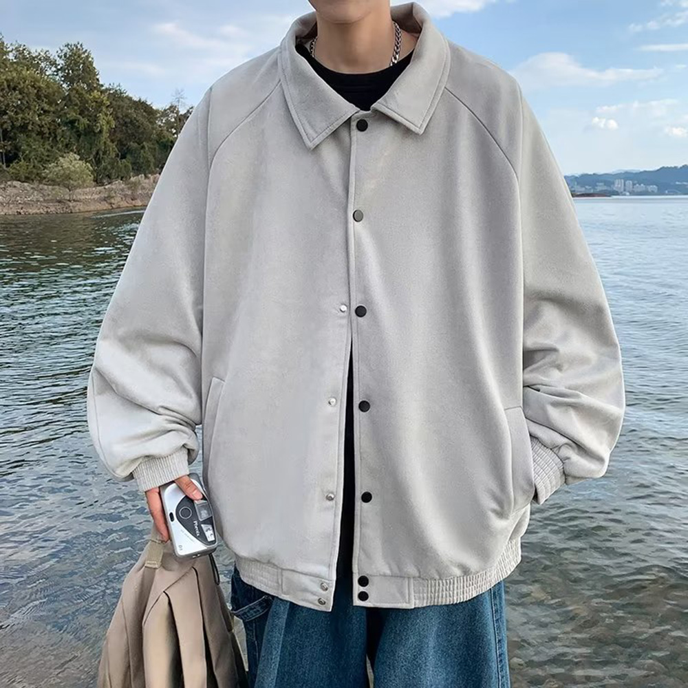 排扣式麂皮絨棒球外套 / 男女皆可穿 / 翻領造型 / 4色 / S-3XL【QTJBYQ721】