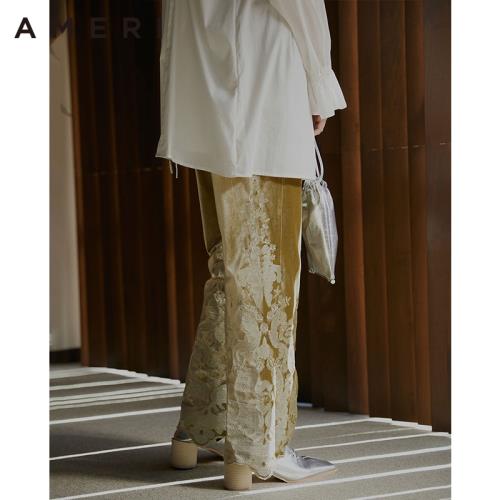 AMERI秋冬時尚休閑直筒褲繡花