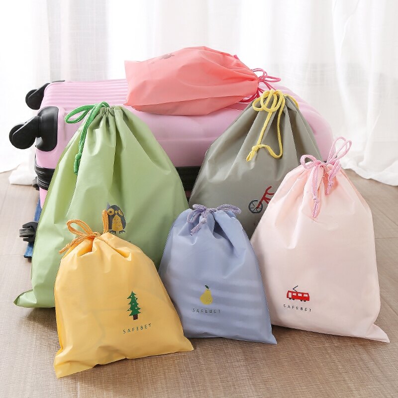 旅行收納袋抽繩束口袋子便攜式衣物內衣防塵袋卡通鞋子防水分裝袋