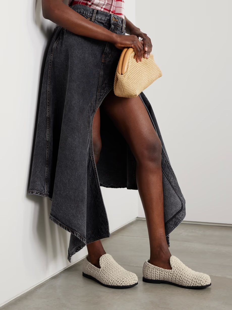 JW ANDERSON Crocheted leather-trimmed cotton loafers