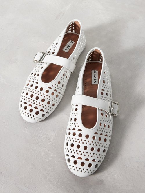 Alaïa - Vienne Perforated-leather Ballet Flats - Womens - White