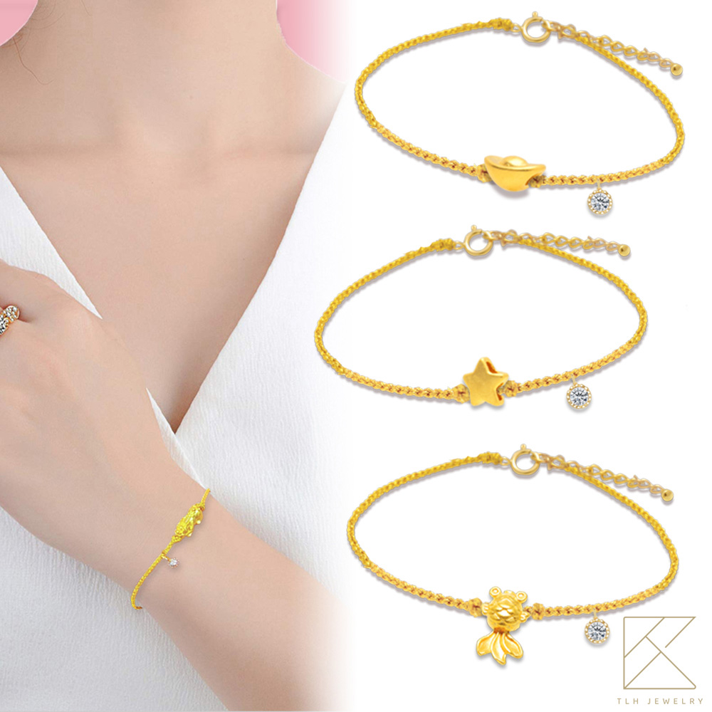 【TLH】黃金墜編織手鍊 純金999 多選 一定賺 約重0.03錢±0.01