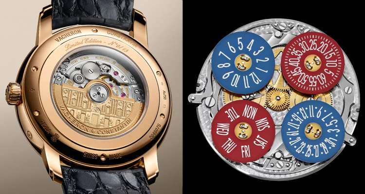 為了不讓指針干擾面盤上的「曠世巨作」，更特地選用2460 G4 機芯，刻意將小時、分鐘、星期及日期，全部集中在四個邊角的視窗。這種「大幅度留白」的美學，讓中央的雕刻成了絕對的主角。而當再翻轉到錶底，22K金擺陀上，精雕的「羅浮宮」東側立面圖案，更是只有配戴者才能心領神會的浪漫小彩蛋。