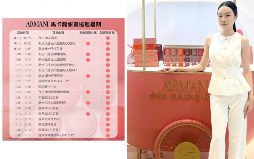 ARMANI「馬卡龍甜心車」9/18至9/23從新光三越A8開跑，接著會巡迴全台北中南跑透透。（圖／吳雅鈴攝、品牌提供）