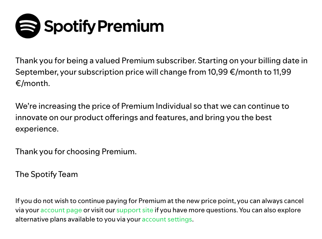 Spotify Premium 下月起漲價，個人方案從 149 元變 168 元