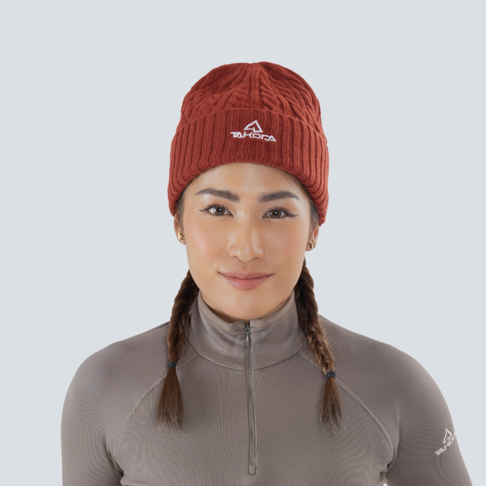 Wiyaka 羊毛編織保暖毛帽 夕陽紅