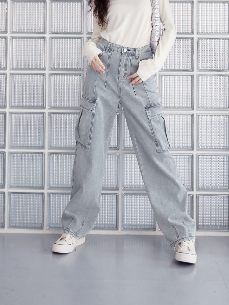 尼克&Ashly．純棉車線設計工裝口袋牛仔褲