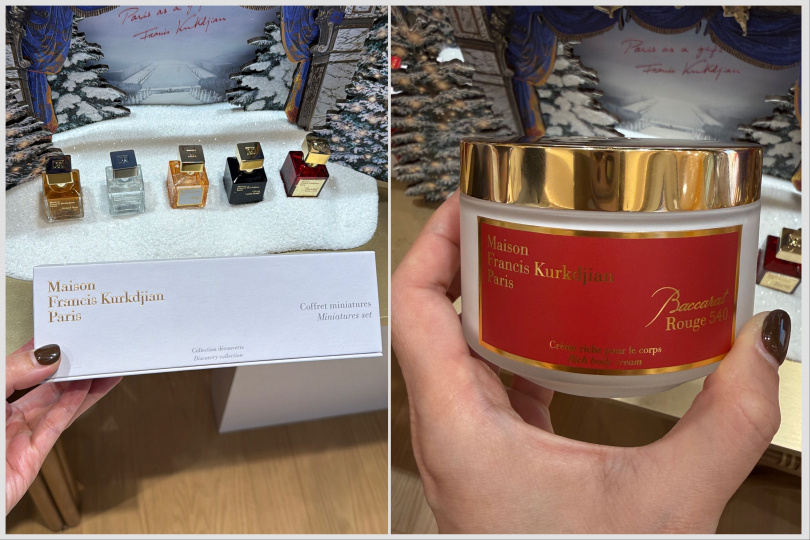 Maison Francis Kurkdjian2026奢華隨行香氛禮盒10ml×5／8,400元；Baccarat Rouge 540水晶之燄奢潤身體乳霜200ml／6,400元。（圖／tingting攝）