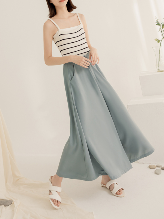 純色垂墜感不易皺寬襬雪紡褲裙