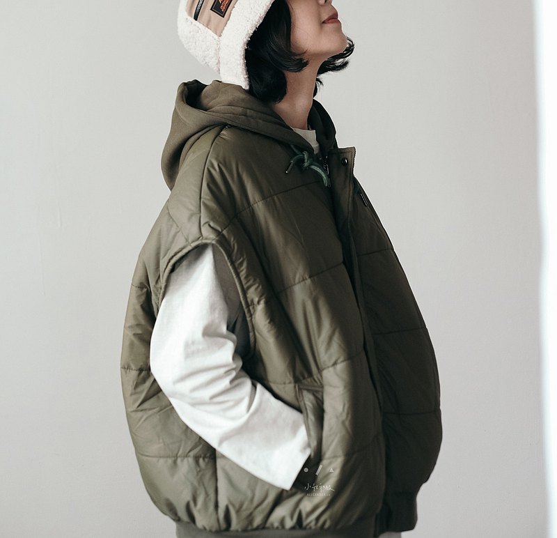 砰砰連帽寬版背心 中性鋪棉外搭