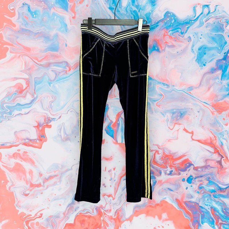 二手 POUPINE 深藍 絨布 金蔥 微喇叭 窄版 低腰 32 長褲 G129