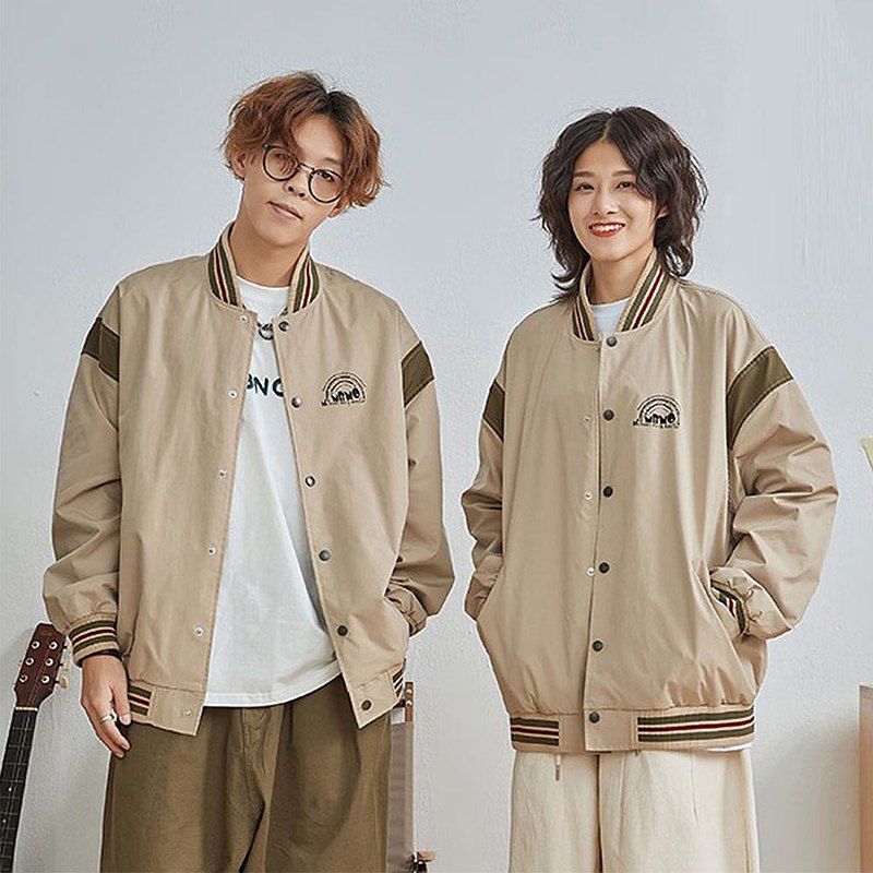 日系棒球服 情侶印寬松飛行夾克衫工裝休閑外套
