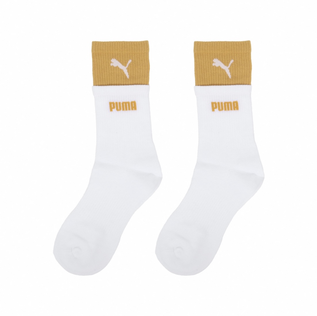 PUMA Fashion雙LOGO 男女 素色長襪 白黃