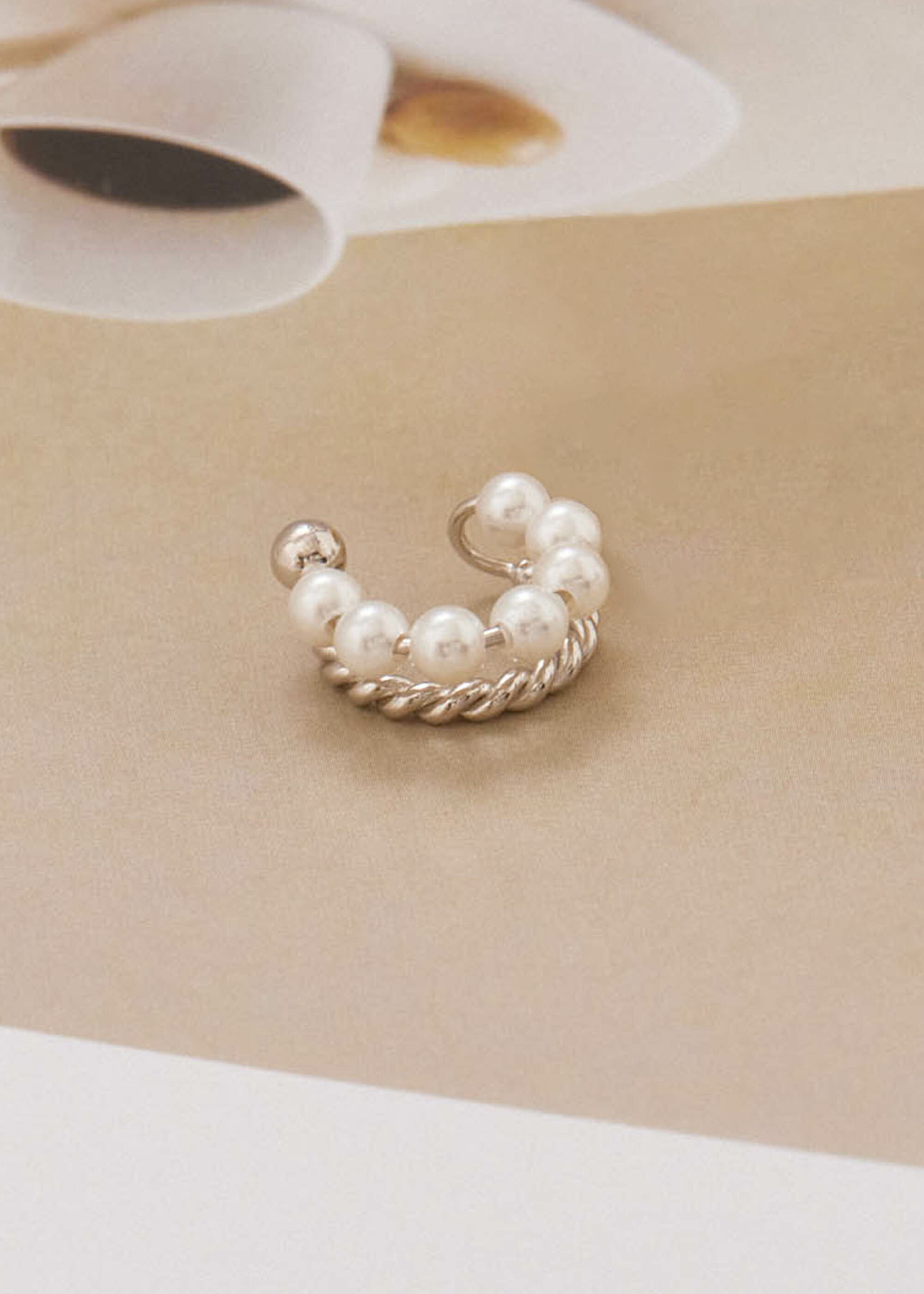 法式麻花珍珠・純銀耳骨夾
