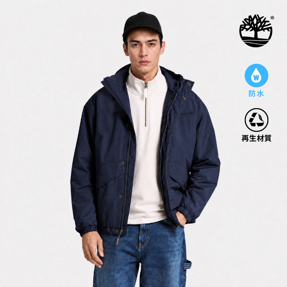 男款海軍藍寬版防水派克大衣|A2ERSAIH